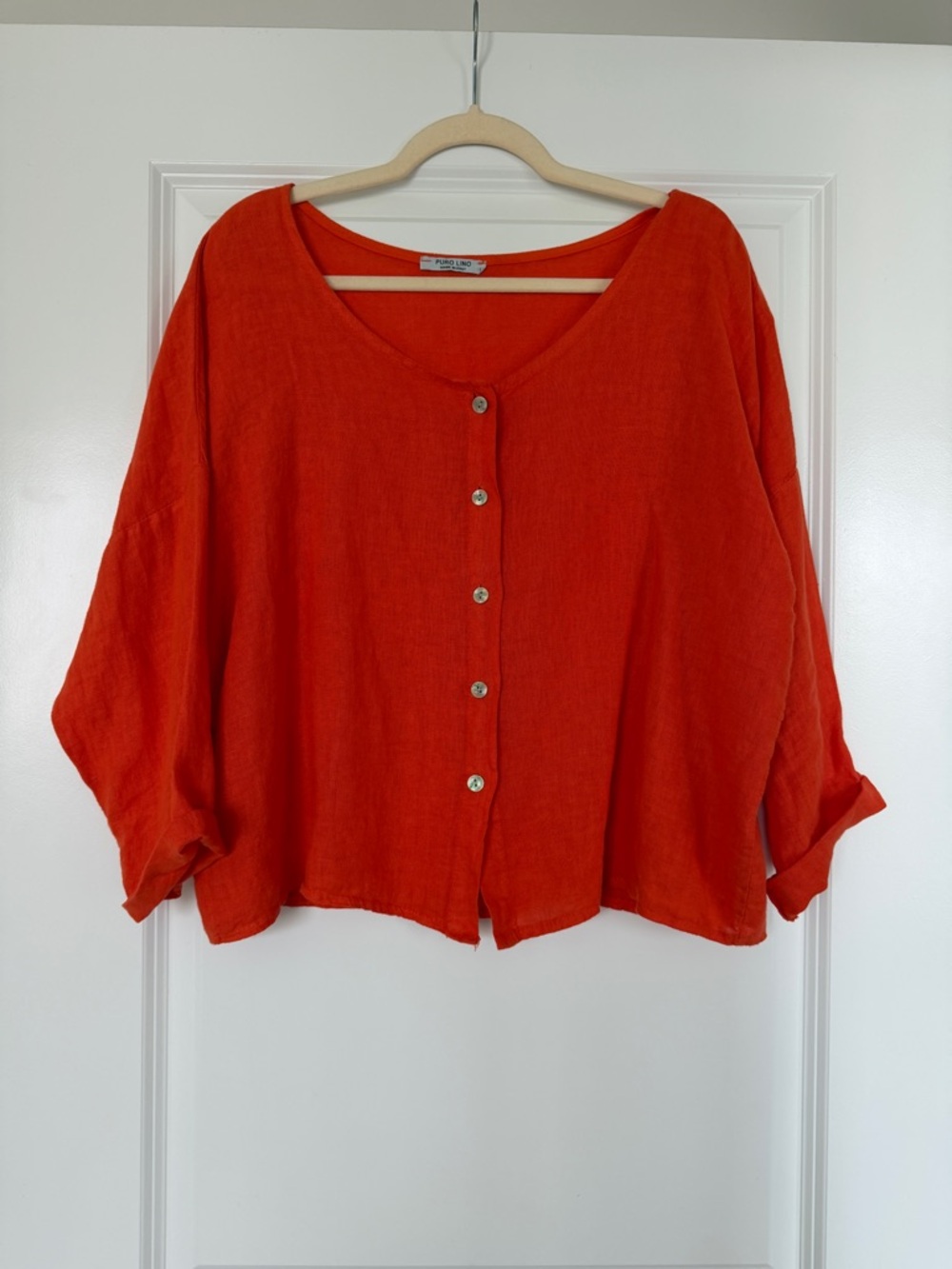 100% Linen Button Front Top XL Orange Relaxed Fit